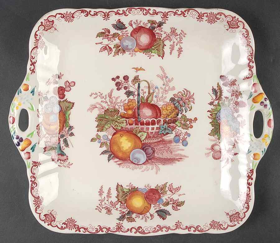 Fruit Basket Red Multicolor Square Handled Cake Plate by Mason's-1