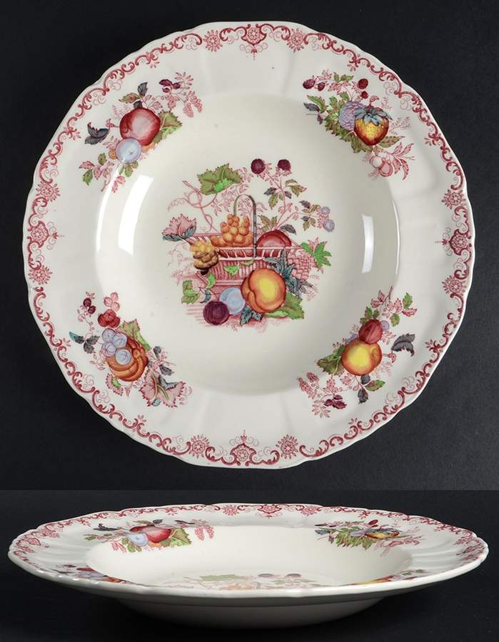 Fruit Basket Red Multicolor Large Rim Soup Bowl by Mason's-1
