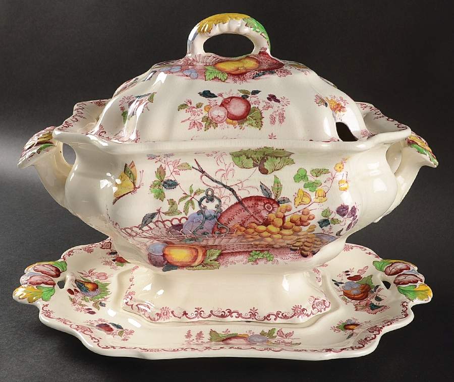 Fruit Basket Red Multicolor Large Bedford Tureen & Underplate by Mason's-1