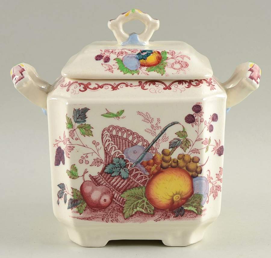 Fruit Basket Red Multicolor Sugar Bowl & Lid by Mason's-1