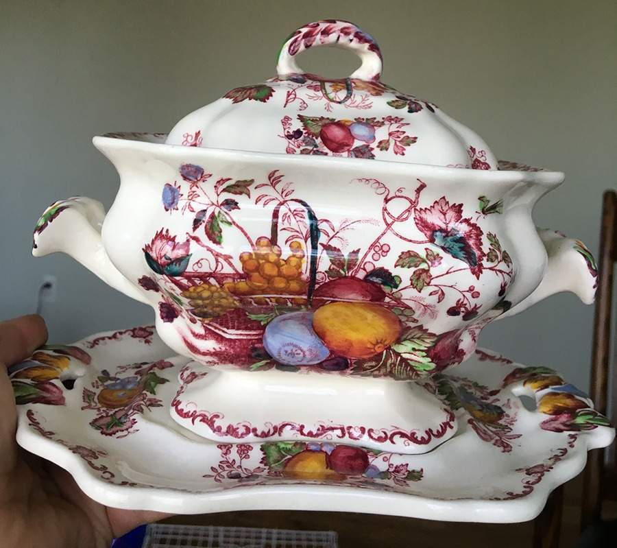 Fruit Basket Red Multicolor Sauce Boat & Lid & Underplate by Mason's-1