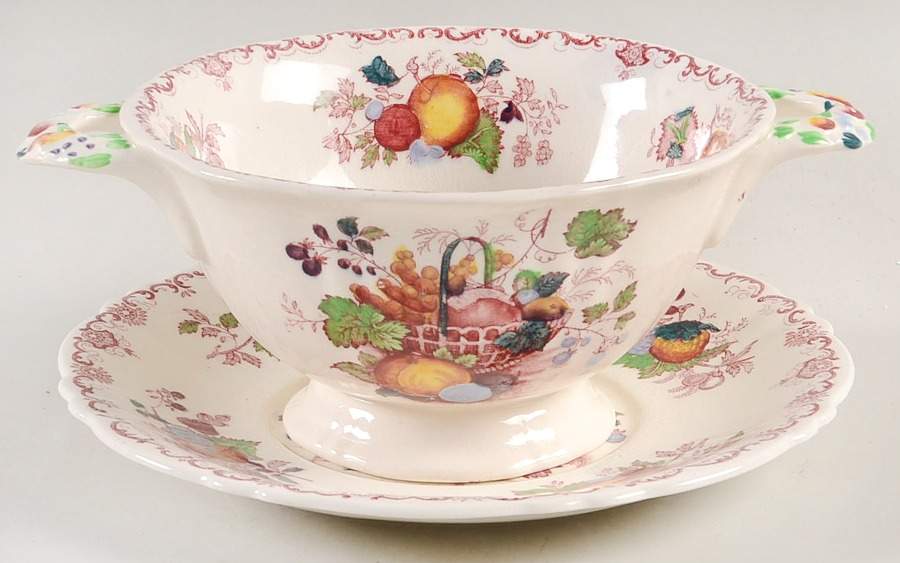 Fruit Basket Red Multicolor Gravy Boat & Underplate by Mason's-1