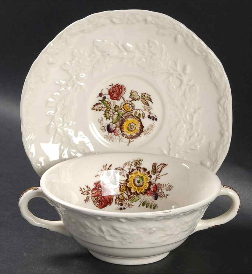 Friarswood Flat Cream Soup Bowl & Saucer Set by Mason's-1