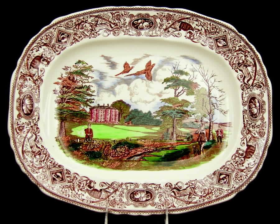 Game Birds Brown Multicolor 17" Oval Serving Platter by Mason's-1
