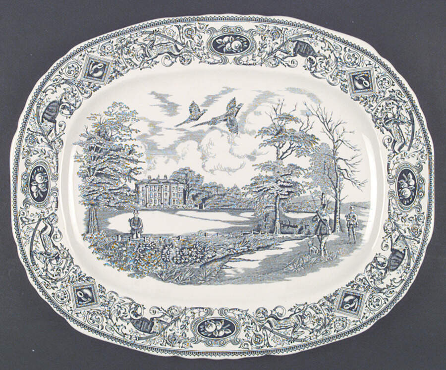 Game Birds Green 16" Oval Serving Platter by Mason's-1