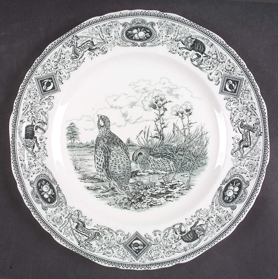 Game Birds Green Dinner Plate by Mason's-1