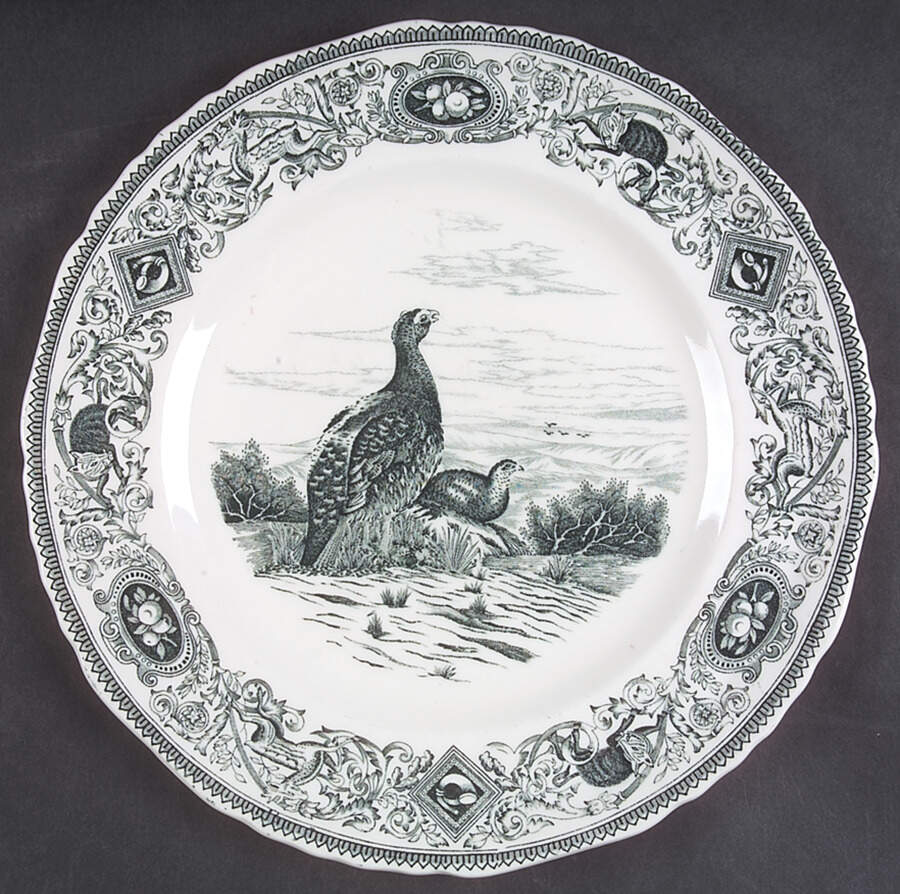 Game Birds Green Dinner Plate by Mason's-1