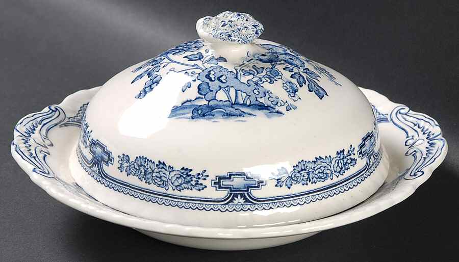 Manchu Blue Round Covered Butter by Mason's-1