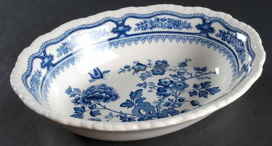 Manchu Blue 9" Oval Vegetable Bowl by Mason's-1