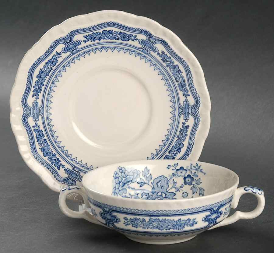 Manchu Blue Flat Cream Soup Bowl & Saucer Set by Mason's-1