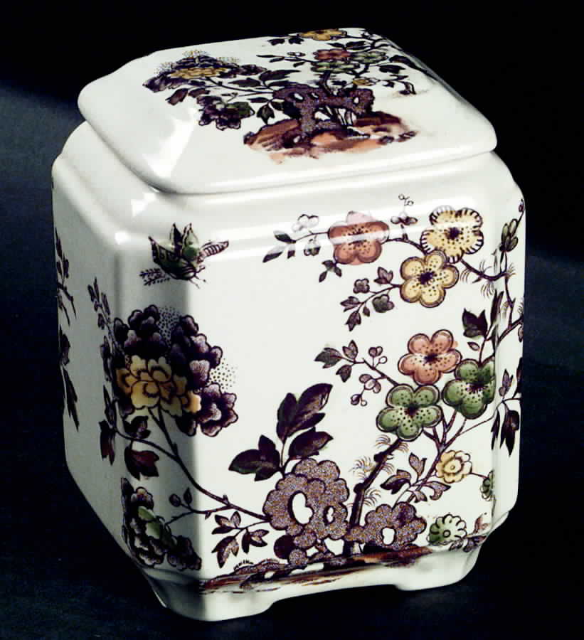 Manchu Brown Multicolor Fan Jar & Lid by Mason's-1