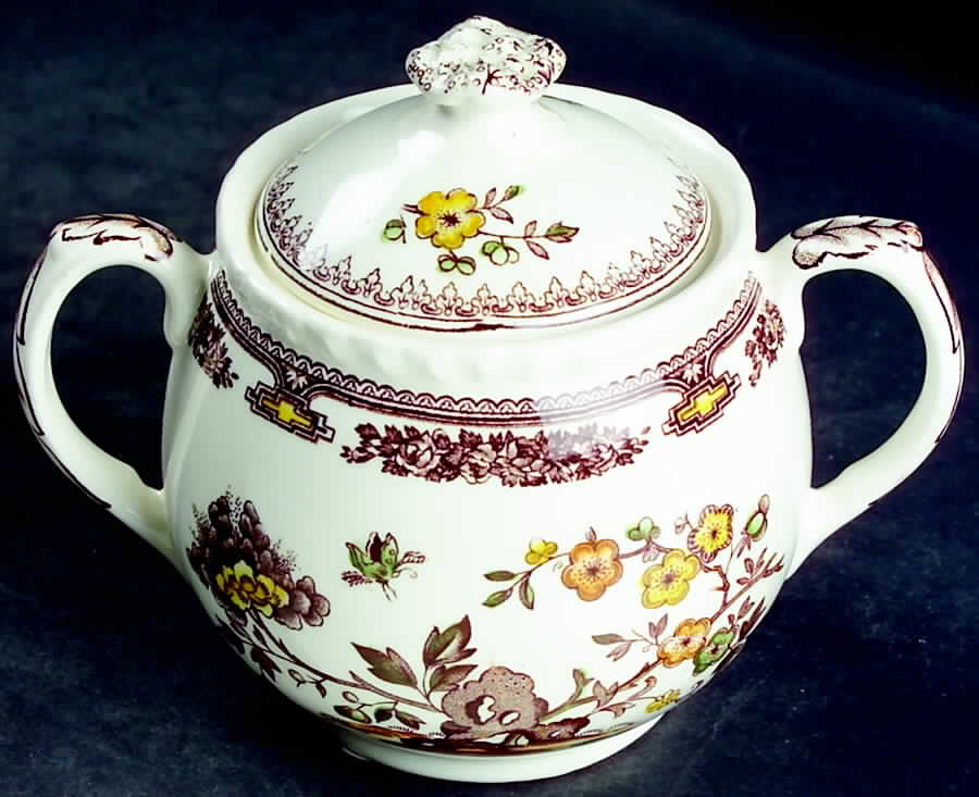 Manchu Brown Multicolor Sugar Bowl & Lid by Mason's-1