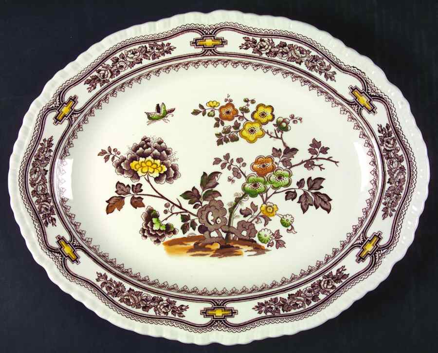 Manchu Brown Multicolor 13" Oval Serving Platter by Mason's-1