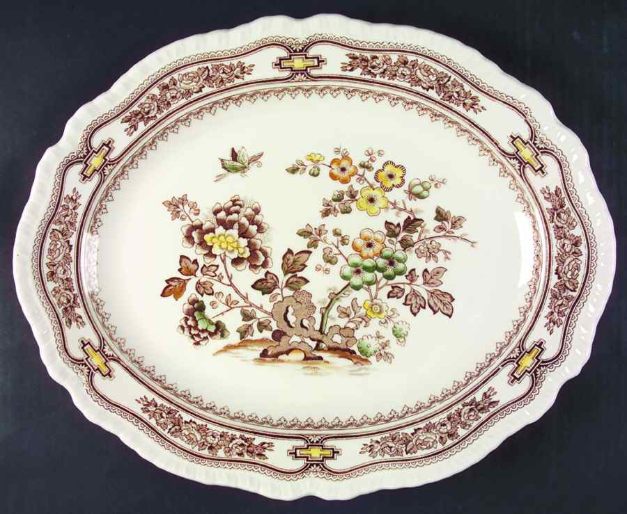 Manchu Brown Multicolor 15" Oval Serving Platter by Mason's-1