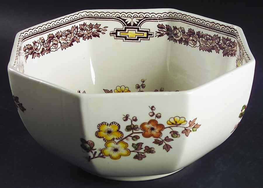 Manchu Brown Multicolor 8" Octagonal Vegetable Bowl by Mason's-1
