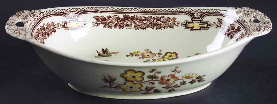 Manchu Brown Multicolor 10" Oval Vegetable Bowl by Mason's-1