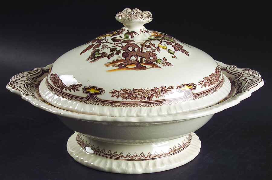 Manchu Brown Multicolor Round Covered Vegetable by Mason's-1