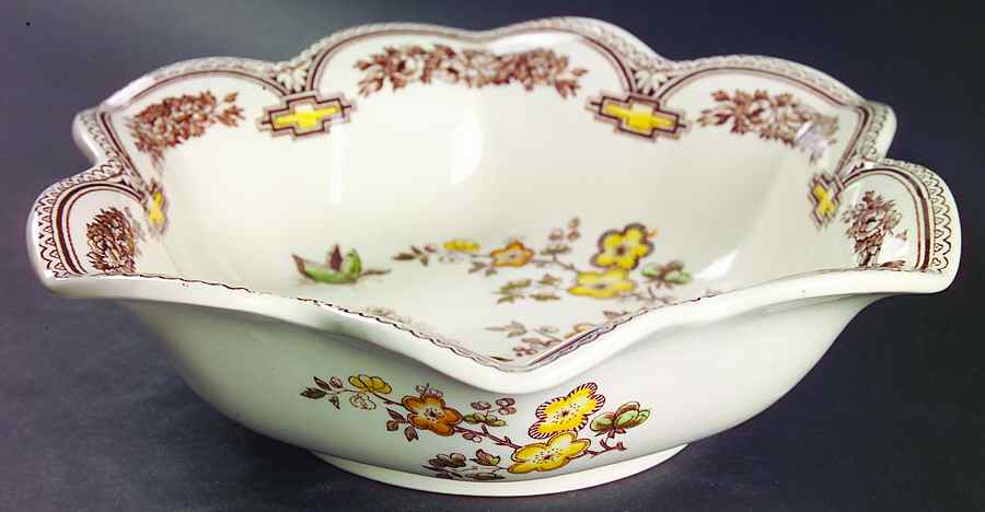 Manchu Brown Multicolor Round Fluted Dessert Bowl by Mason's-1