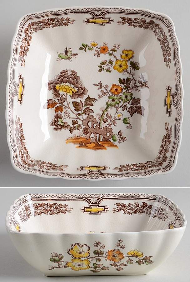 Manchu Brown Multicolor 7" Square Vegetable Bowl by Mason's-1