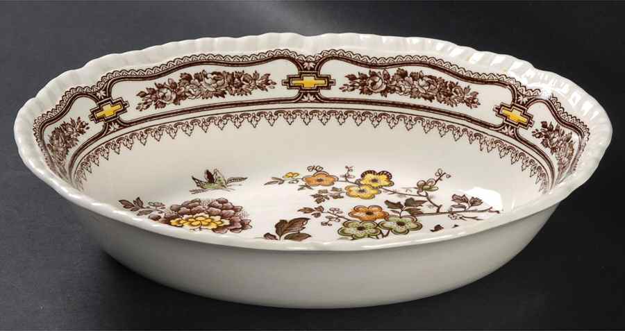 Manchu Brown Multicolor 9" Oval Vegetable Bowl by Mason's-1