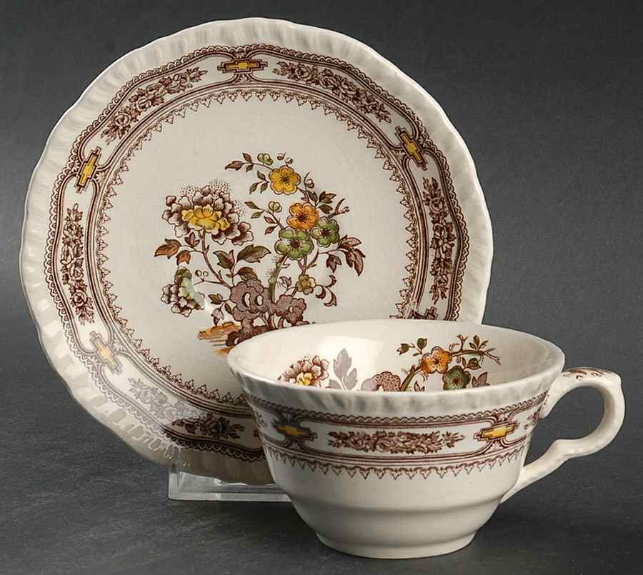 Manchu Brown Multicolor Flat Cup & Saucer Set by Mason's-1