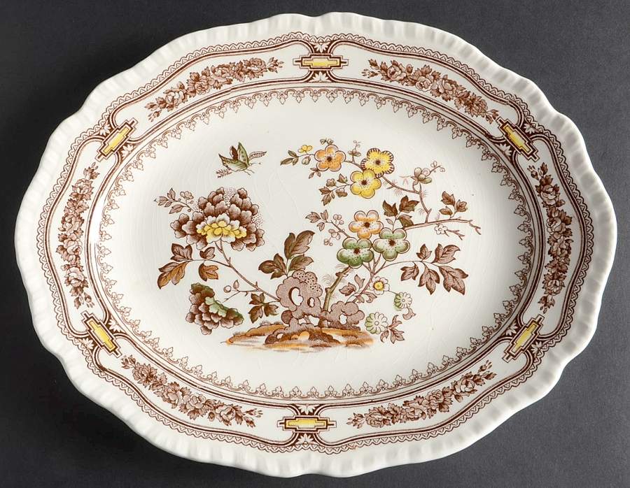 Manchu Brown Multicolor 11" Oval Serving Platter by Mason's-1