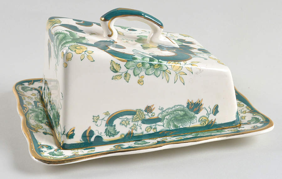 Mandalay Chartreuse (Gold Accent & Trim) Cheese Dish with Lid (Wedge) by Mason's-1