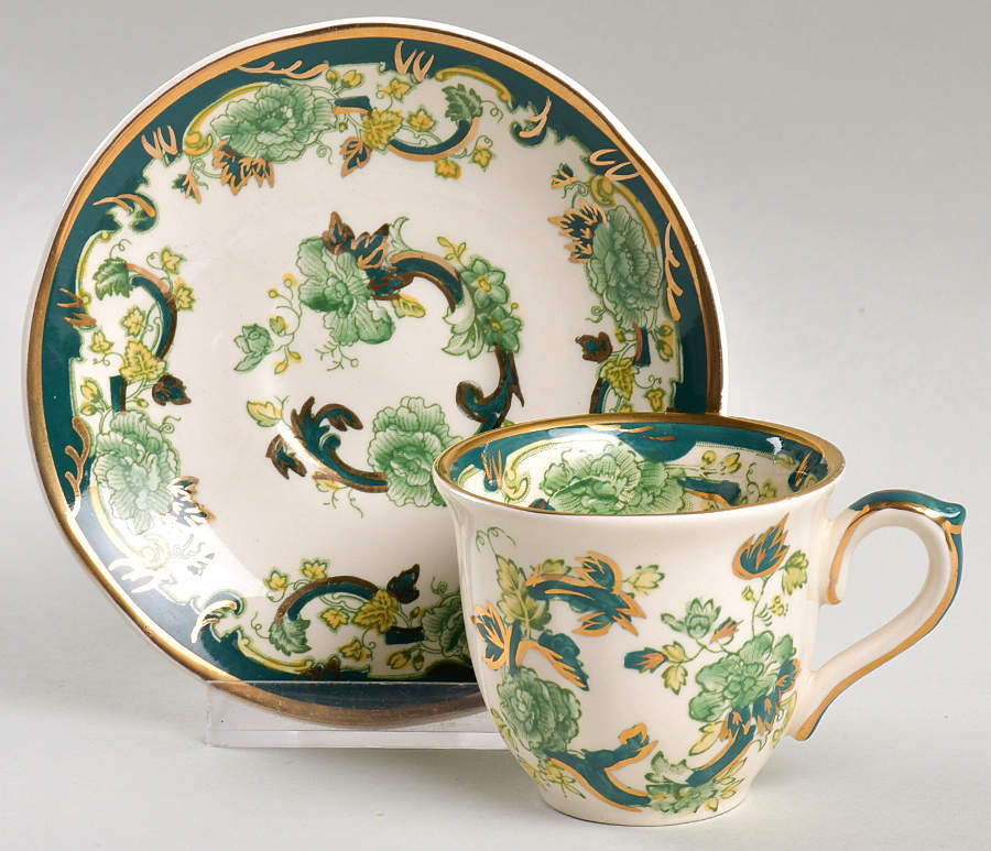 Mandalay Chartreuse (Gold Accent & Trim) Flat Demitasse Cup & Saucer Set by Mason's-1