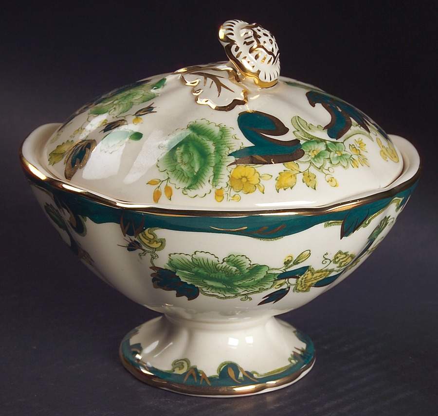 Mandalay Chartreuse (Gold Accent & Trim) Footed Victorian Bowl & Lid by Mason's-1