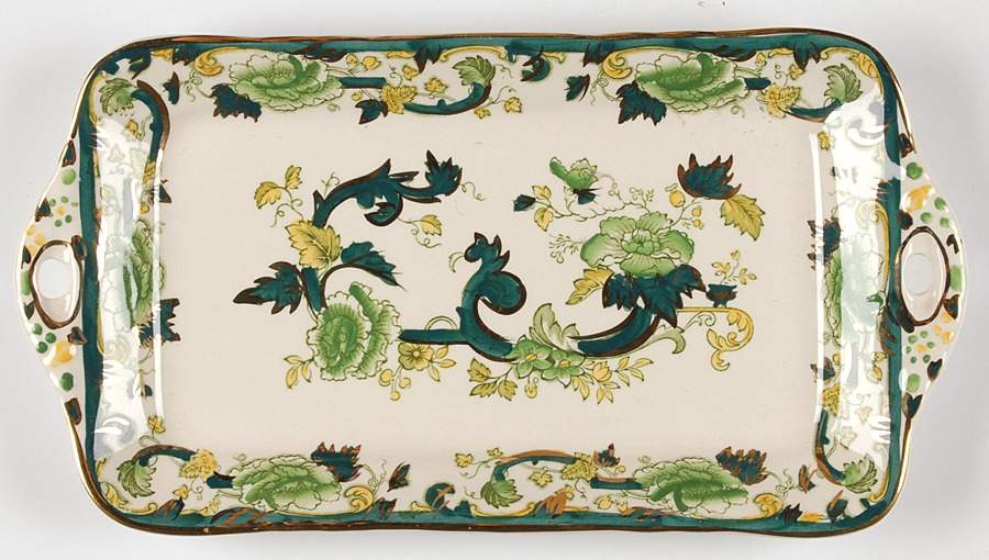 Mandalay Chartreuse (Gold Accent & Trim) Large Sandwich Tray by Mason's-1