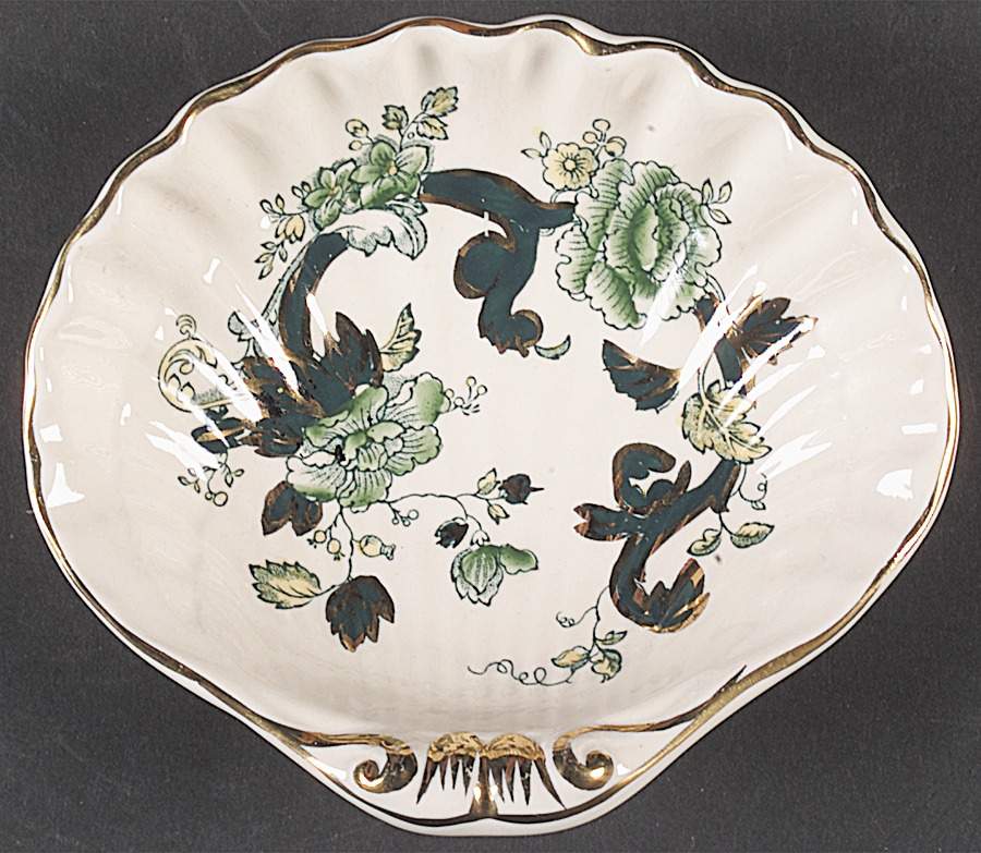 Mandalay Chartreuse (Gold Accent & Trim) Shell Shaped Dish by Mason's-1