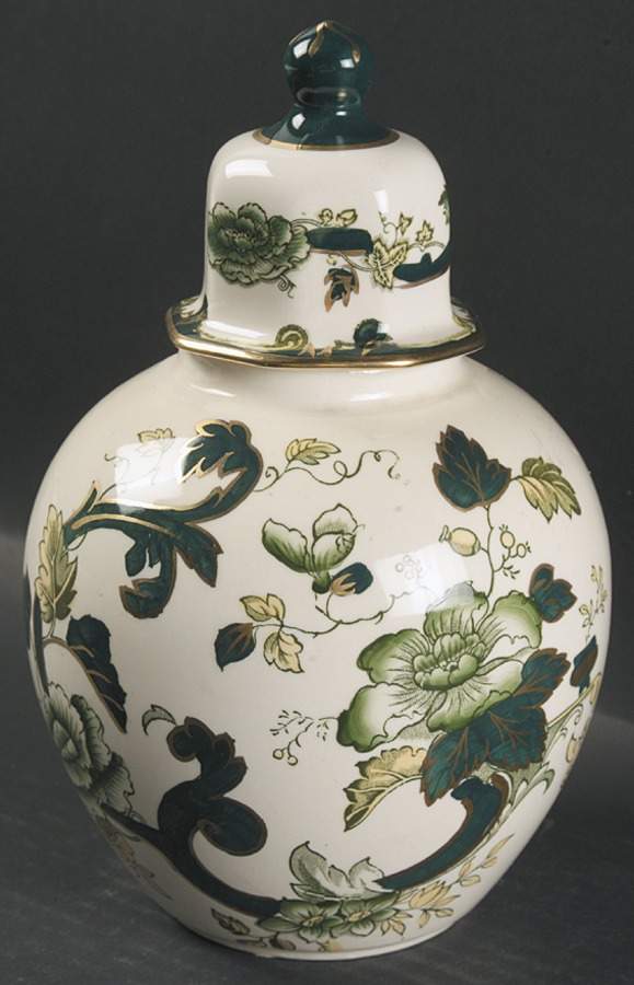 Mandalay Chartreuse (Gold Accent & Trim) Medium Prunus Jar & Lid by Mason's-1