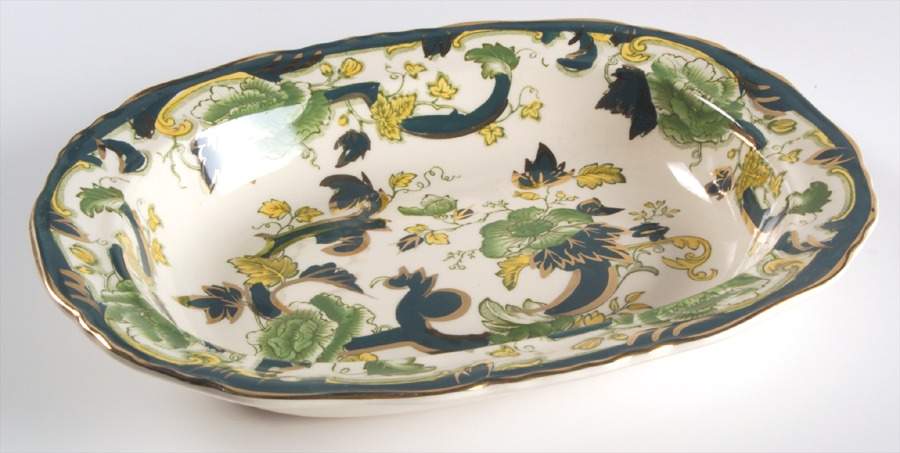 Mandalay Chartreuse (Gold Accent & Trim) 10" Oval Vegetable Bowl by Mason's-1