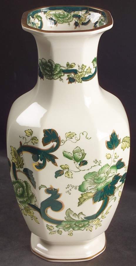 Mandalay Chartreuse (Gold Accent & Trim) 12" Indian Vase by Mason's-1