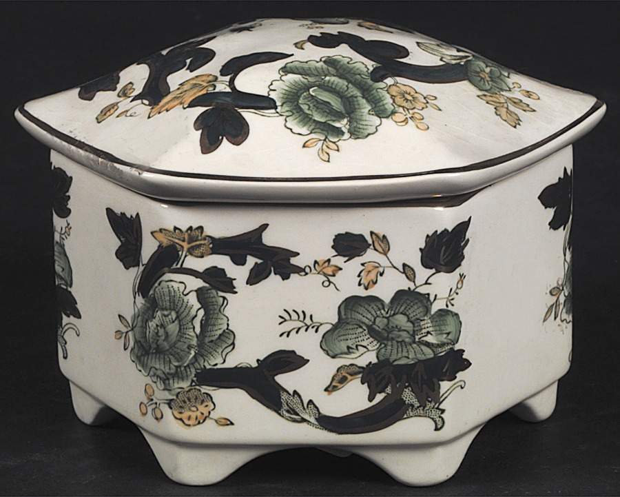 Mandalay Chartreuse (Gold Accent & Trim) Hexagonal Box & Lid by Mason's-1