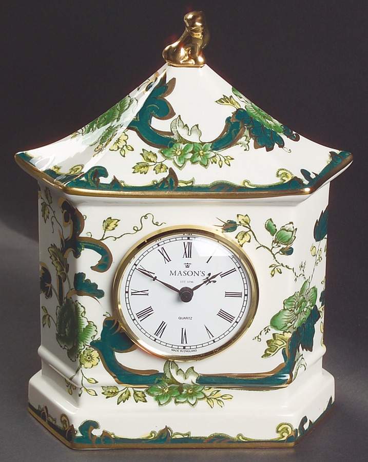Mandalay Chartreuse (Gold Accent & Trim) Pagoda Clock by Mason's-1