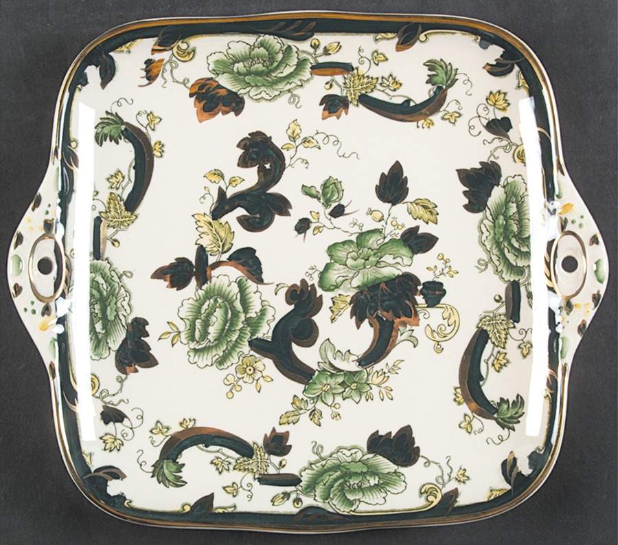 Mandalay Chartreuse (Gold Accent & Trim) Square Handled Cake Plate by Mason's-1
