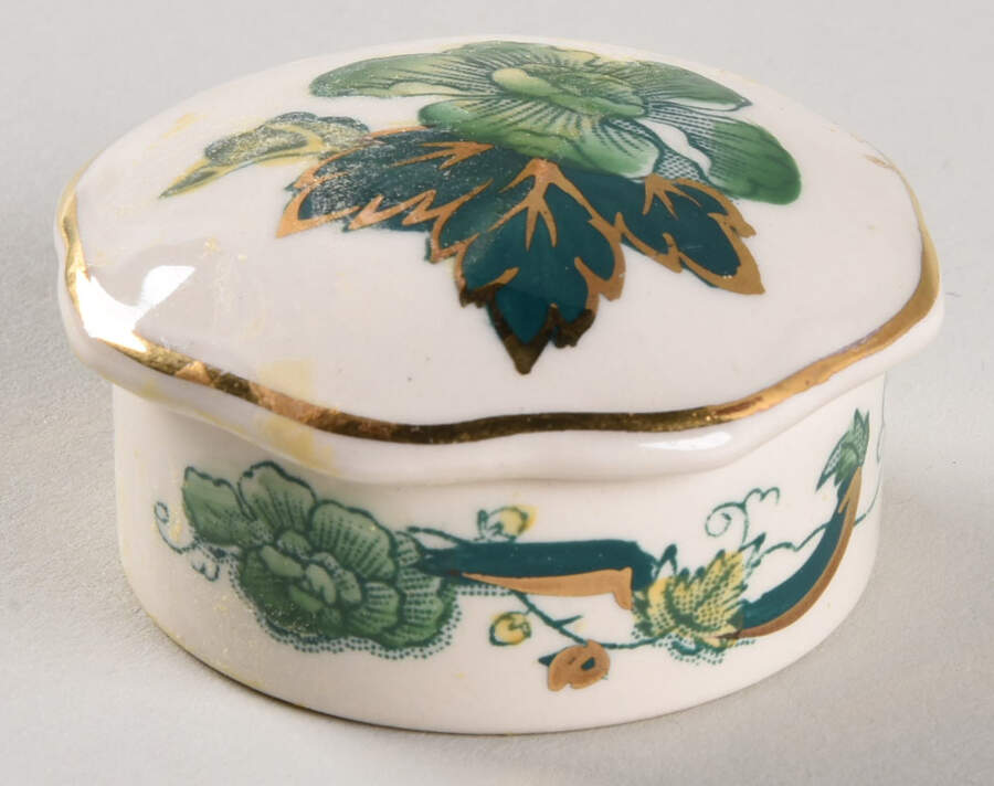 Mandalay Chartreuse (Gold Accent & Trim) Miniature Round Box by Mason's-1