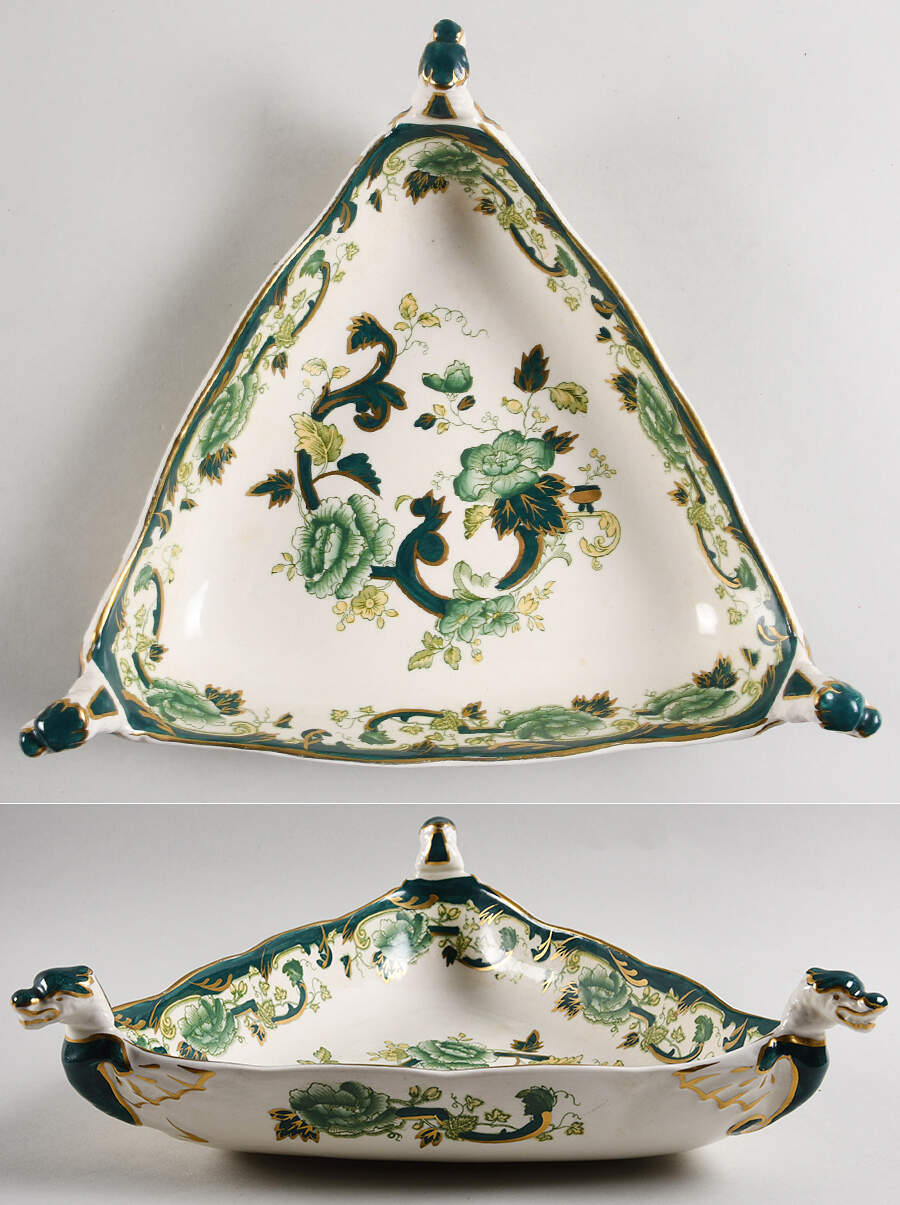 Mandalay Chartreuse (Gold Accent & Trim) Triangular Vegetable Bowl by Mason's-1