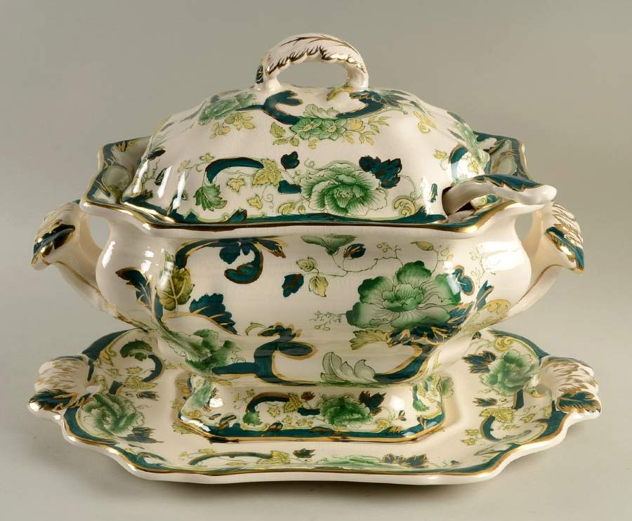 Mandalay Chartreuse (Gold Accent & Trim) Tureen & Lid w/Ladle & Underplate by Mason's-1