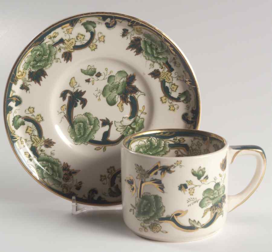 Mandalay Chartreuse (Gold Accent & Trim) Flat Cup & Saucer Set by Mason's-1