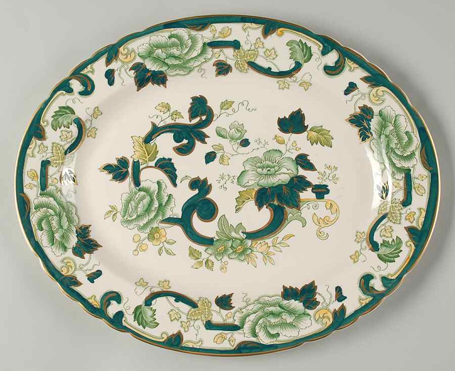 Mandalay Chartreuse (Gold Accent & Trim) 15" Oval Serving Platter by Mason's-1