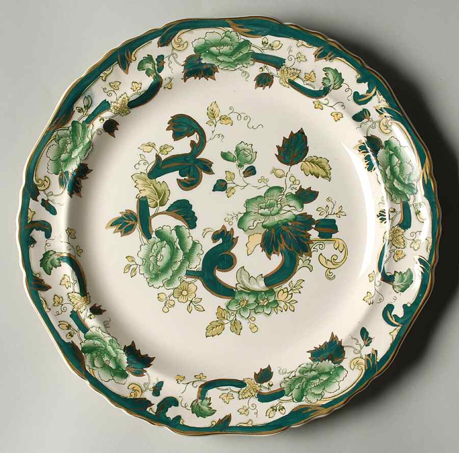 Mandalay Chartreuse (Gold Accent & Trim) 13" Chop Plate (Round Platter) by Mason's-1
