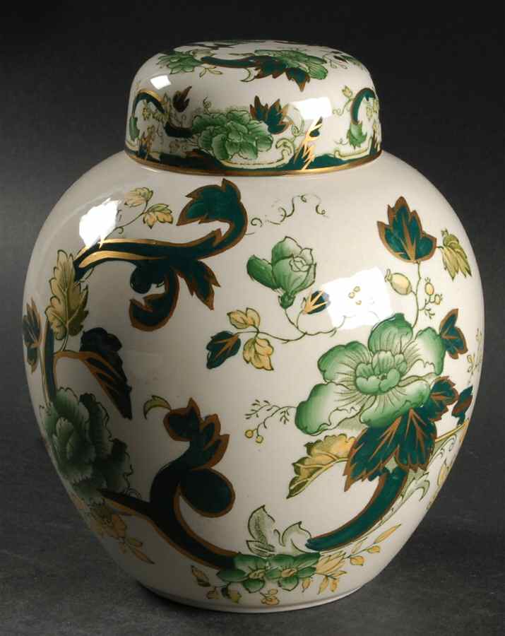 Mandalay Chartreuse (Gold Accent & Trim) Medium Ginger Jar & Lid by Mason's-1