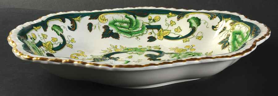 Mandalay Chartreuse (Gold Accent & Trim) 11" Oval Vegetable Bowl by Mason's-1