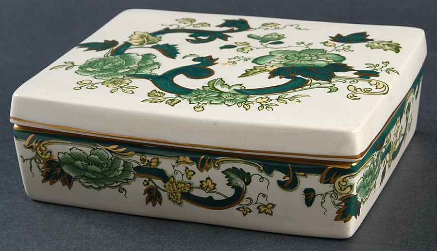 Mandalay Chartreuse (Gold Accent & Trim) Cigarette Box & Lid by Mason's-1