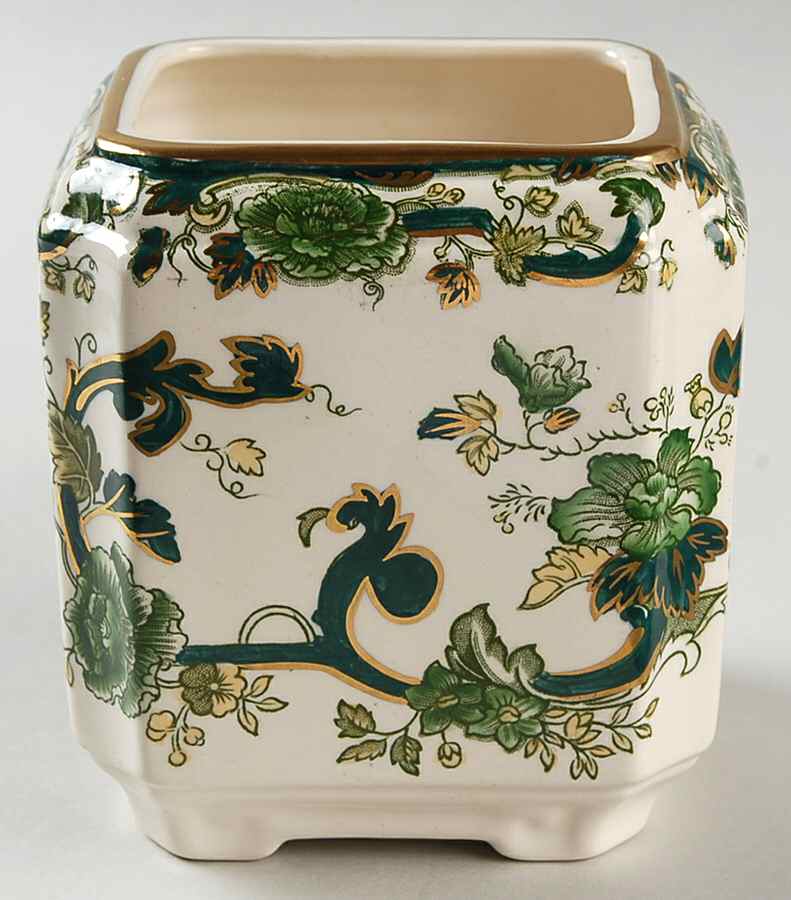 Mandalay Chartreuse (Gold Accent & Trim) Fan Jar No Lid by Mason's-1