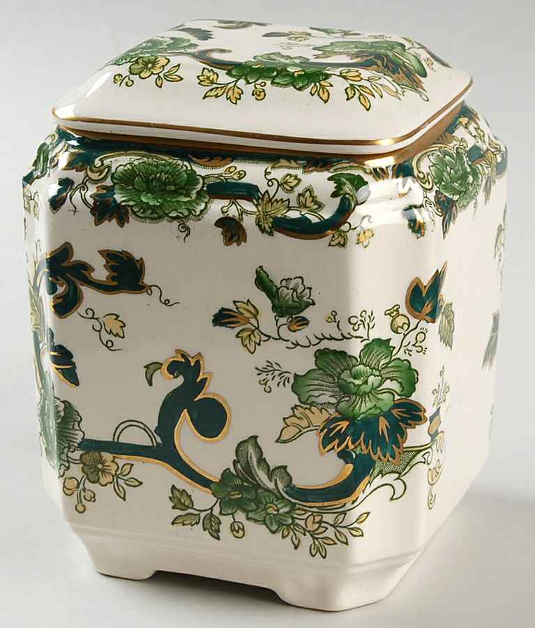Mandalay Chartreuse (Gold Accent & Trim) Fan Jar & Lid by Mason's-1