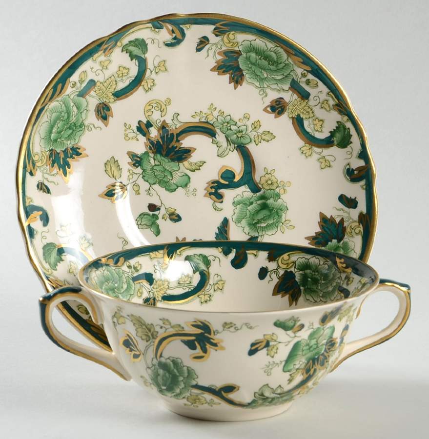 Mandalay Chartreuse (Gold Accent & Trim) Flat Cream Soup Bowl & Saucer Set by Mason's-1