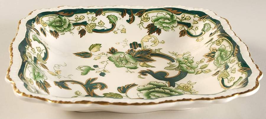 Mandalay Chartreuse (Gold Accent & Trim) Square Gadroon Dessert Bowl by Mason's-1
